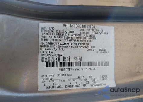 2003 Mercury Grand Marquis Gs из США, поврежденный, VIN 2MEFM74W83X657610